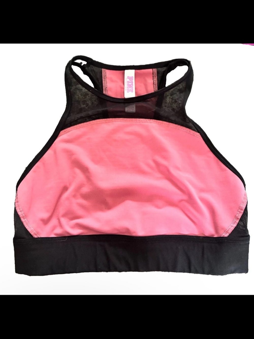 PINK Victoria's Secret Pink and Black Mesh High-Neck Sports Bra